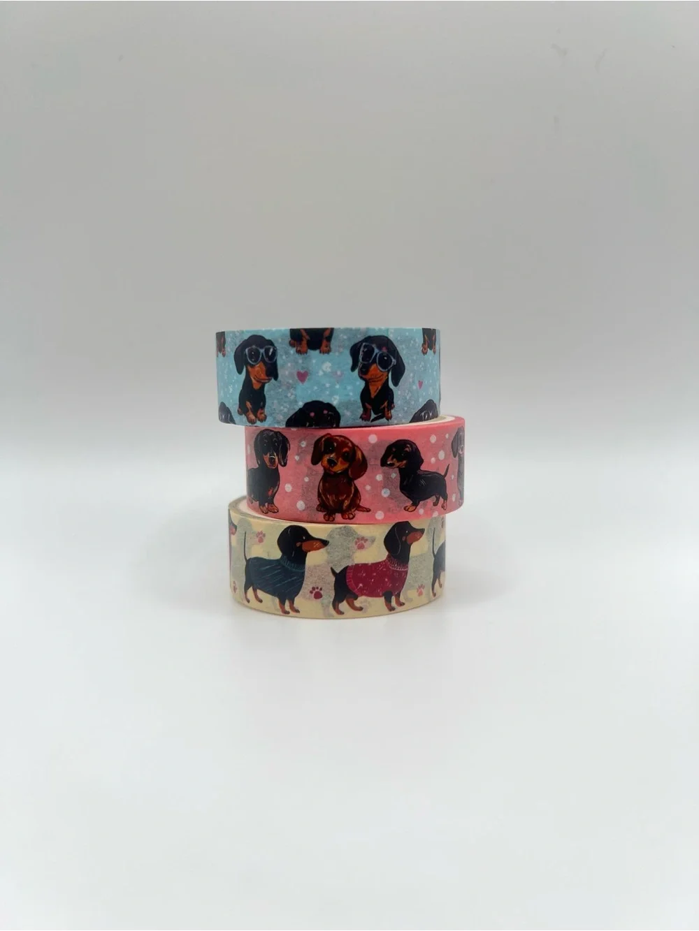 Animal Dachshund Dog Puppy Washi Tape Set Trio - Blue, Pink, Cream